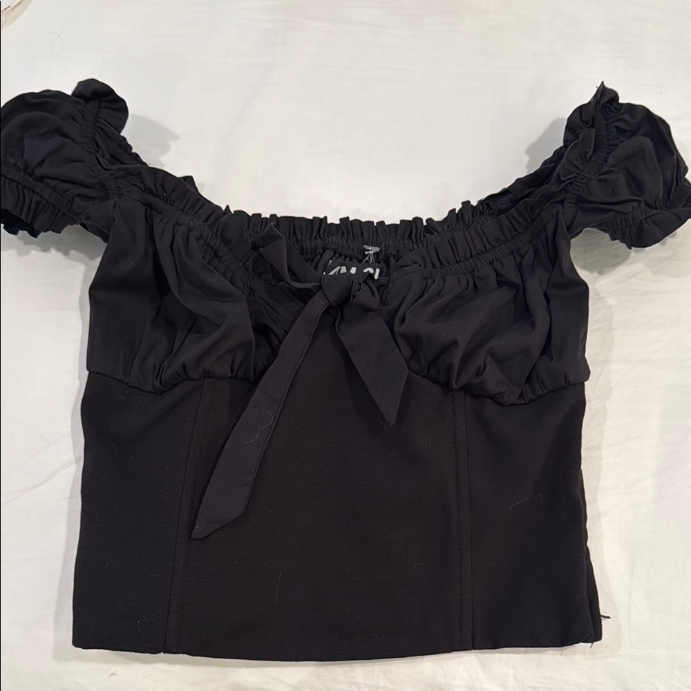 I.AM.GIA Black Off the Shoulder Puff Sleeve Crop Top